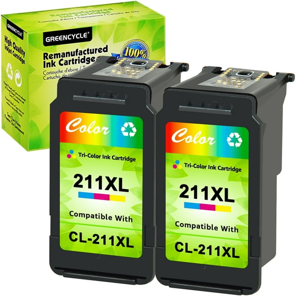 GREENCYCLE CL211XL ink cartridges Replacement for Canon High Yield CL-211XL 211 XL Compatible with PIXMA MX340 MX410 MP230 MP250 MP495 MP490 IP2700 IP2702 Printer (2 Tri-Color)