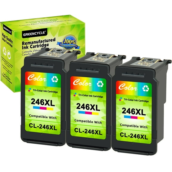 GREENCYCLE CL246XL ink cartridge Replacement for Canon High Yield CL-246XL 246 XL Compatible with Pixma MX490 MG2522 MG2525 MG2922 MG2924 MG3020 MG3022 MG3029 TS3120 TS3122 TS202 Printer(3 Tri-Color)