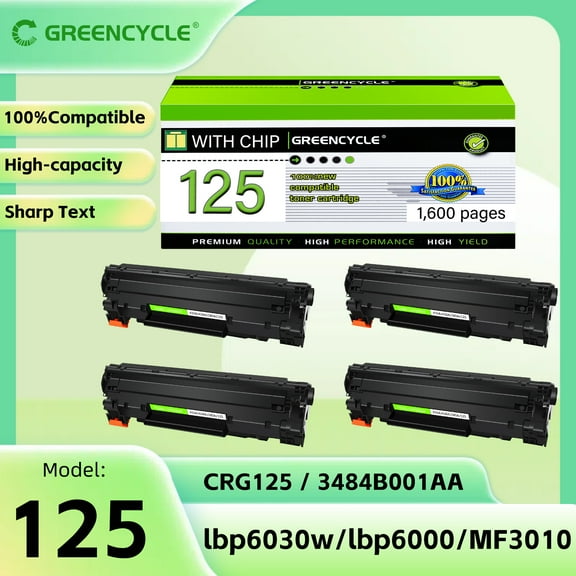 GREENCYCLE CRG125 Compatible Black Toner Cartridge Replacement for Canon 125 C125 Use with ImageClass LBP6030w LBP6000 MF3010 Laser Printer - 4 Pack CRG125