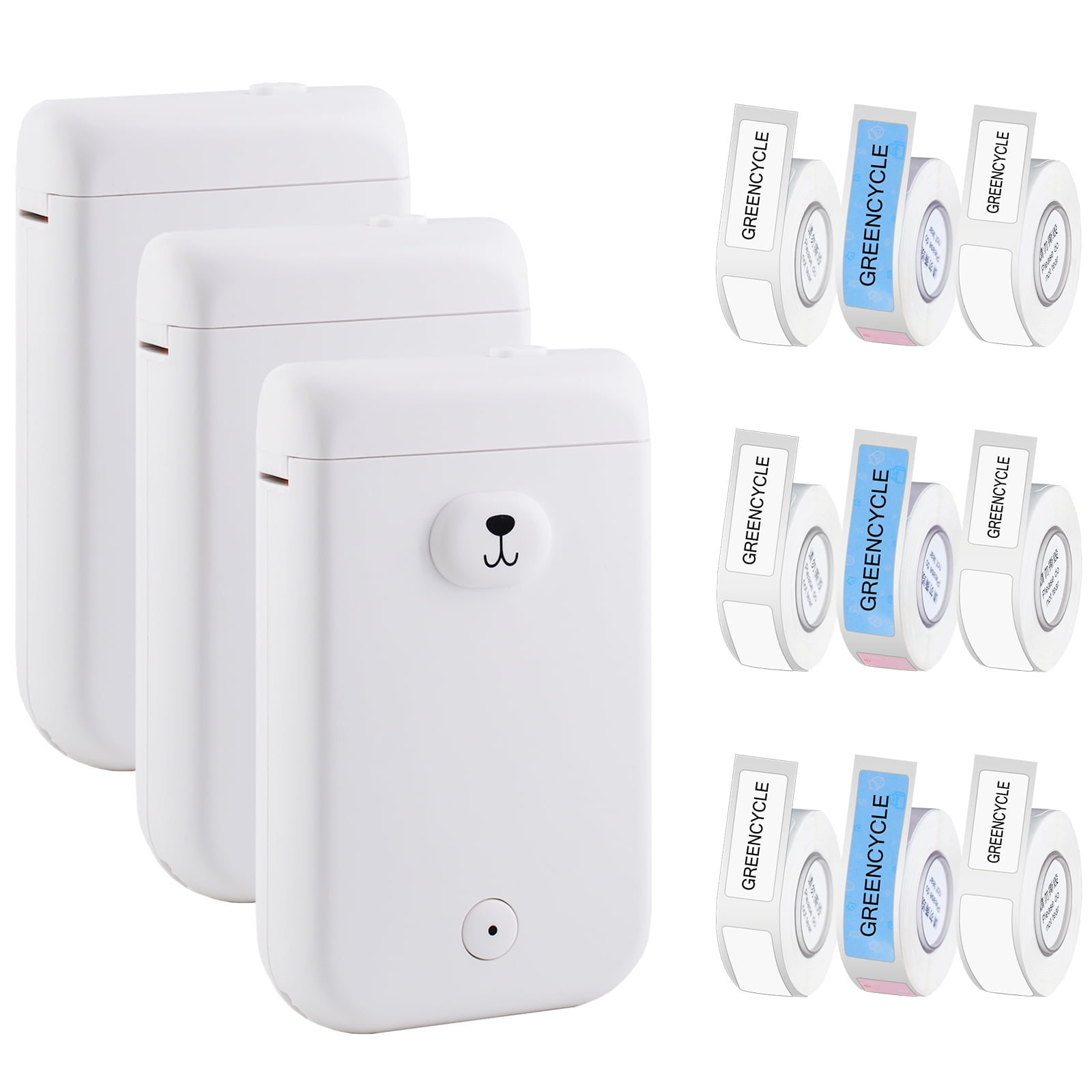 GREENCYCLE D30S Smart Portable Thermal Label Printer Bluetooth Handheld Label Maker Machine White Compatible for Android & iOS System - 3 Pack D30 Wireless Sticker Maker and 9 Rolls Adhesive Labels