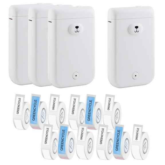 GREENCYCLE D30S Smart Portable Thermal Label Printer Bluetooth Handheld Label Maker Machine White Compatible for Android & iOS System - 4 Pack D30 Wireless Sticker Maker and 12 Rolls Adhesive Labels
