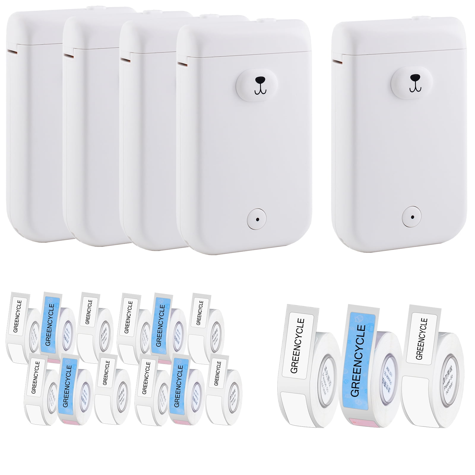 GREENCYCLE D30S Smart Portable Thermal Label Printer Bluetooth Handheld Label Maker Machine White Compatible for Android & iOS System - 5 Pack D30 Wireless Sticker Maker and 15 Rolls Adhesive Labels