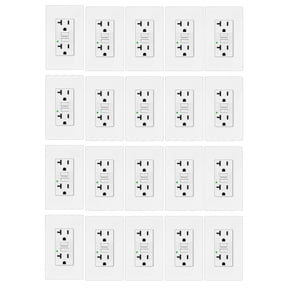 GREENCYCLE GFCI 20Amp Outlet Non-TR,20PK 20A/125V GFCI Outlets White, Decor Receptacle with LED Indicator, Decorative Wall Plates, Screws Included, Residential and Commercial Grade, ETL Certified