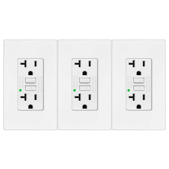 GREENCYCLE GFCI 20Amp Outlet Non-TR,3PK 20A/125V GFCI Outlets White, Decor Receptacle with LED Indicator, Decorative Wall Plates, Screws Included, Residential and Commercial Grade, ETL Certified