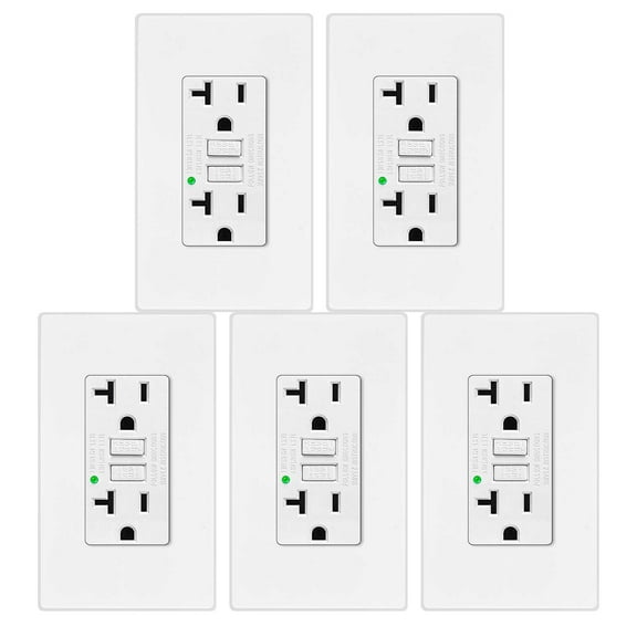 GREENCYCLE GFCI 20Amp Outlet Non-TR,5PK 20A/125V GFCI Outlets White, Decor Receptacle with LED Indicator, Decorative Wall Plates, Screws Included, Residential and Commercial Grade, ETL Certified