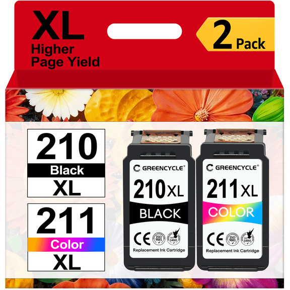 GREENCYCLE PG210XL CL211XL ink cartridges combo pack Replacement for Canon High Yield PG-210XL CL-211XL 210 XL 211 XL Compatible with MX340 MP230 MP250 MP495 MP490 IP2700 IP2702 (1 Black 1 Tri-Color)