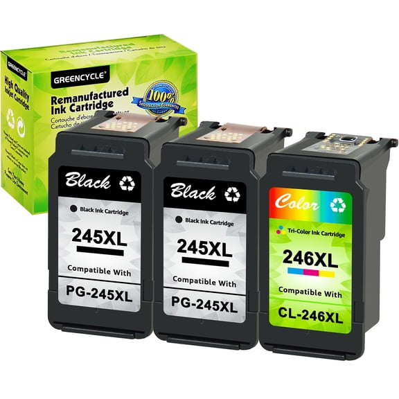 GREENCYCLE PG245XL CL246XL ink cartridges combo pack Replacement for Canon High Yield PG-245XL CL-246XL Compatible with MX490 MG2522 MG2525 MG2924 MG3020 MG3029 TS3120 TS3122 TS202 (2 Black, 1 Color)