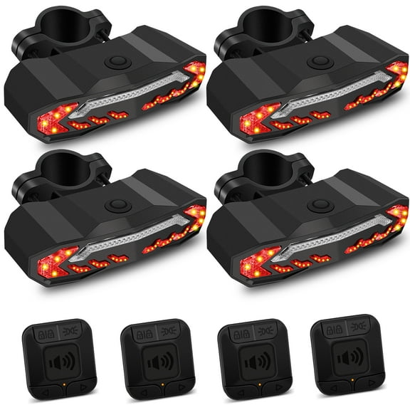 GREENCYCLE Smart Bike Tail Light, Anti-theft Bicycle Taillight with Turn Signals and Automatic Brake Light, Bike Rear Light with Remote Control, USB Rechargeable Safety Warning Cycling Light, 4 Pack
