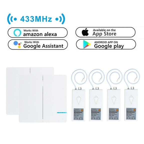 GREENCYCLE Smart Light Switch WiFi Wall Wireless 2x 2-gang Switch + 4x WIFI Receiver Compatible with Amazon Alexa and Google Home Remote Control Lights and Appliances Timing Function