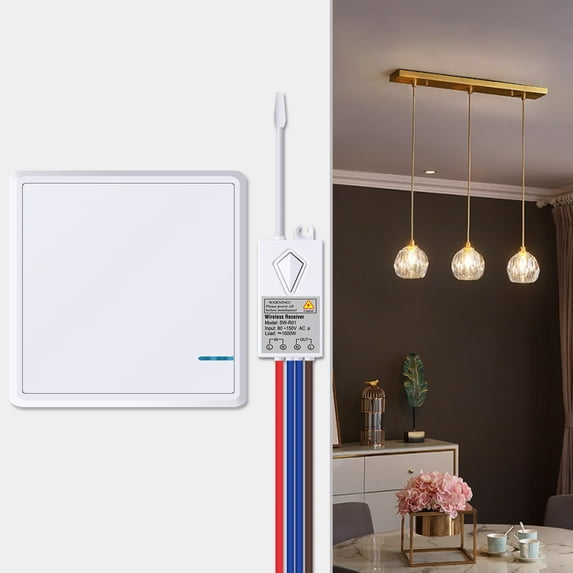 GREENCYCLE Smart Wireless Wall Light Switch, 1PK 1-gang Wireless Switch & 1 Remote Receiver, Control Lamp ON/OFF, Controller with Receiver Remote Control House Lighting and Appliances Toggle (White)