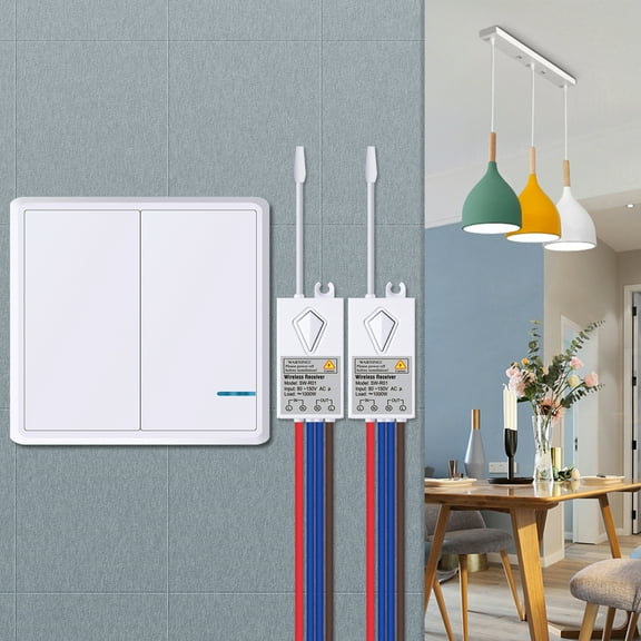 GREENCYCLE Smart Wireless Wall Light Switch, 1PK 2-gang Wireless Switch & 2 Remote Receiver, Control Lamp ON/OFF, Controller with Receiver Remote Control House Lighting and Appliances Toggle (White)