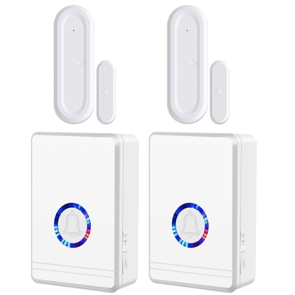 GREENCYCLE Wireless Door Open Sensor Chime, Door Entry Chime with Adjustable Volume, LED Flash, 48 Chimes, Nightlight Function, Magnetic Door Chime for Business Home Office Store, 2 Pack