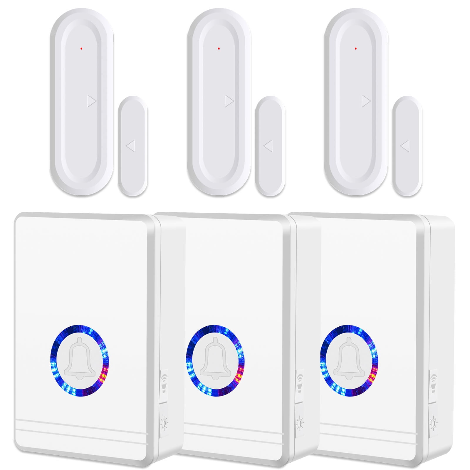 GREENCYCLE Wireless Door Open Sensor Chime, Door Entry Chime with Adjustable Volume, LED Flash, 48 Chimes, Nightlight Function, Magnetic Door Chime for Business Home Office Store, 3 Pack
