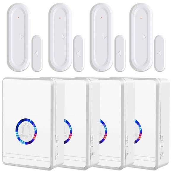 GREENCYCLE Wireless Door Open Sensor Chime, Door Entry Chime with Adjustable Volume, LED Flash, 48 Chimes, Nightlight Function, Magnetic Door Chime for Business Home Office Store, 4 Pack