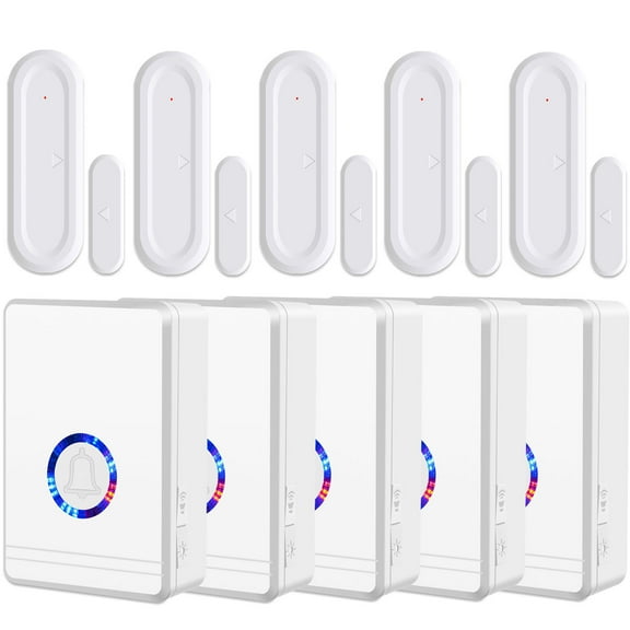 GREENCYCLE Wireless Door Open Sensor Chime, Door Entry Chime with Adjustable Volume, LED Flash, 48 Chimes, Nightlight Function, Magnetic Door Chime for Business Home Office Store, 5 Pack
