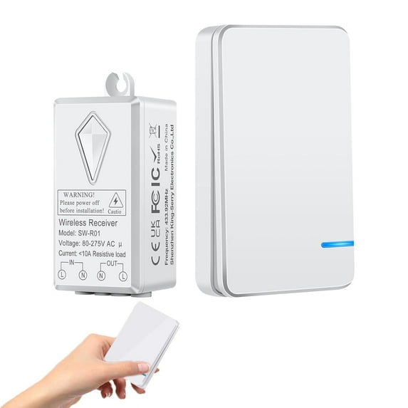GREENCYCLE Wireless Light Switch and Receiver Kit, Mini Remote Control Switch,Wireless Swtich Set for Ceiling Lights,Lamps,Lighting Fixture, No Wiring No WiFi Needed,Outdoor 1300ft Indoor 200ft Range