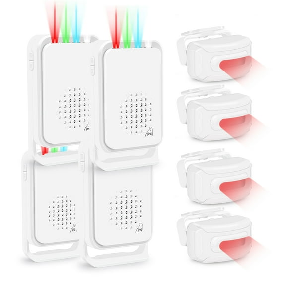 GREENCYCLE Wireless Motion Sensor Alarm, IP64 Waterproof 350M Long-range Split Driveway Alarm, Door Entry Door Bell Chime for Business Home Security 4 Pack