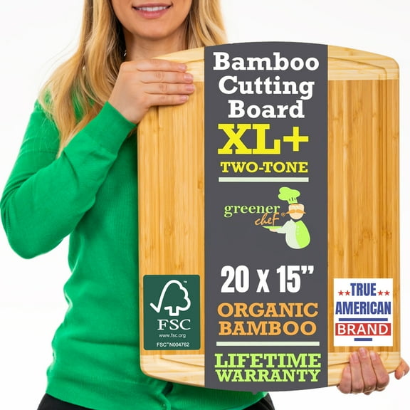 Greener Chef Oversized Bamboo Cutting Board with Deep Juice Grooves, Two Tone, XL, 20”