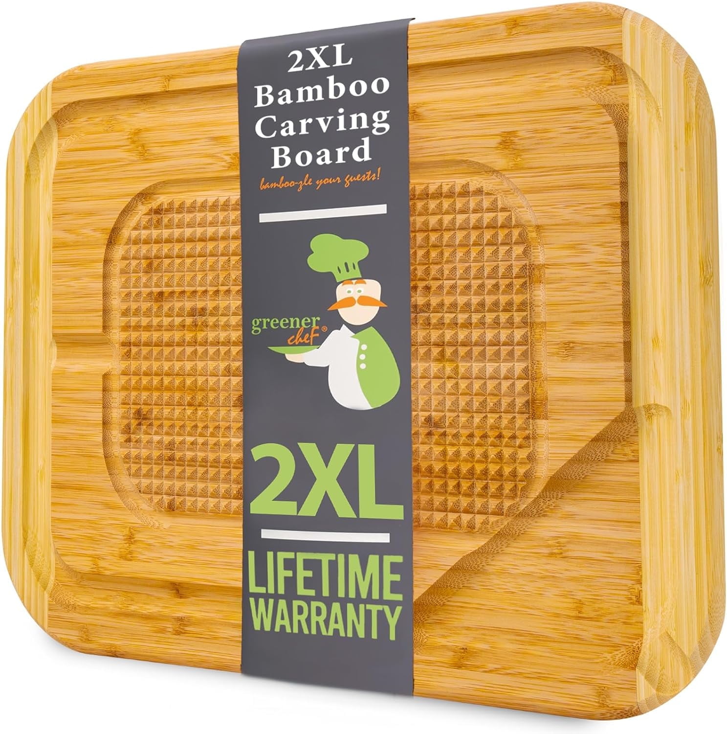 XXL Bamboo Rectangular Meat Carving Board with Spikes