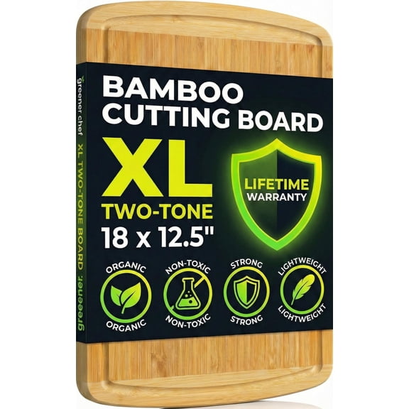 GREENER CHEF Organic Extra Large Bamboo Cutting Board (18") - Extra Strong - Extra Non Toxic - Extra Roomy - Extra Lightweight - Extra Easy to Care For - Extra Beautiful - Extra Gift Worthy