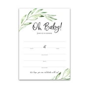 GREENERY Oh Baby! Baby Shower Invitations   Pack of 25   Boho Sprinkle Gender Neutral Coed Invite for Boy or Girl, Rustic Green Olive Branch DIY Invites by Roseum Collections I320-INV1