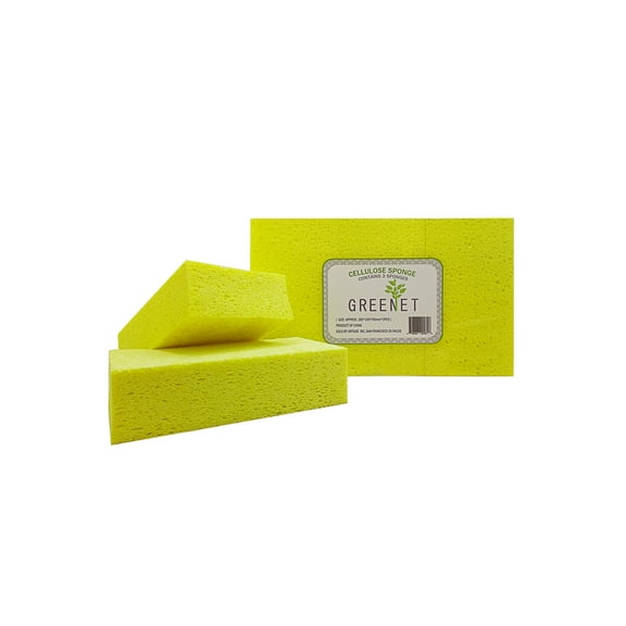 GREENET Cellulose Large Sponges for Cleaning, Multi-use Scrub, for Car, Boat and Kitchen, Pack of 3, Yellow