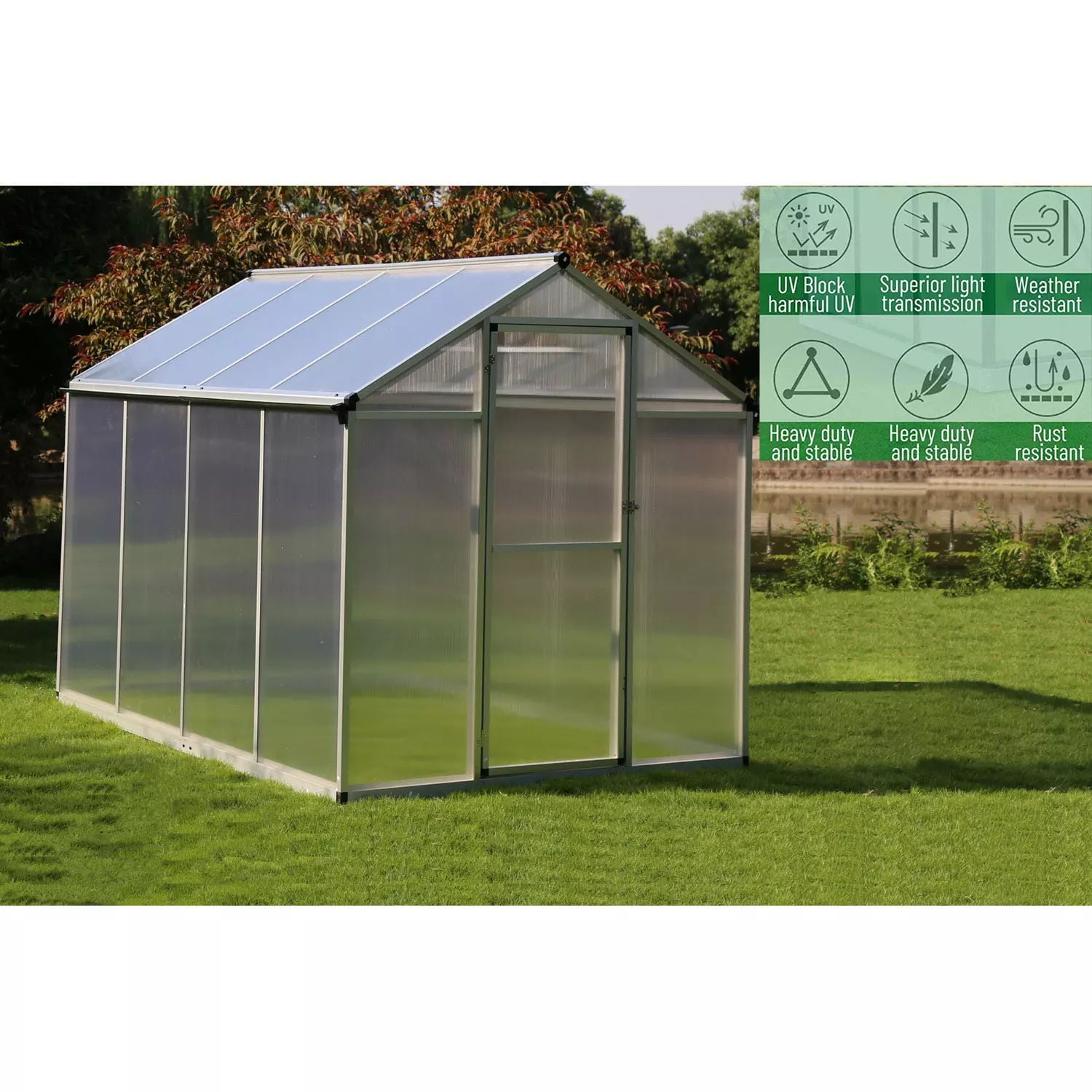 6' x 8' Green Aluminum Walk-In Polycarbonate Greenhouse