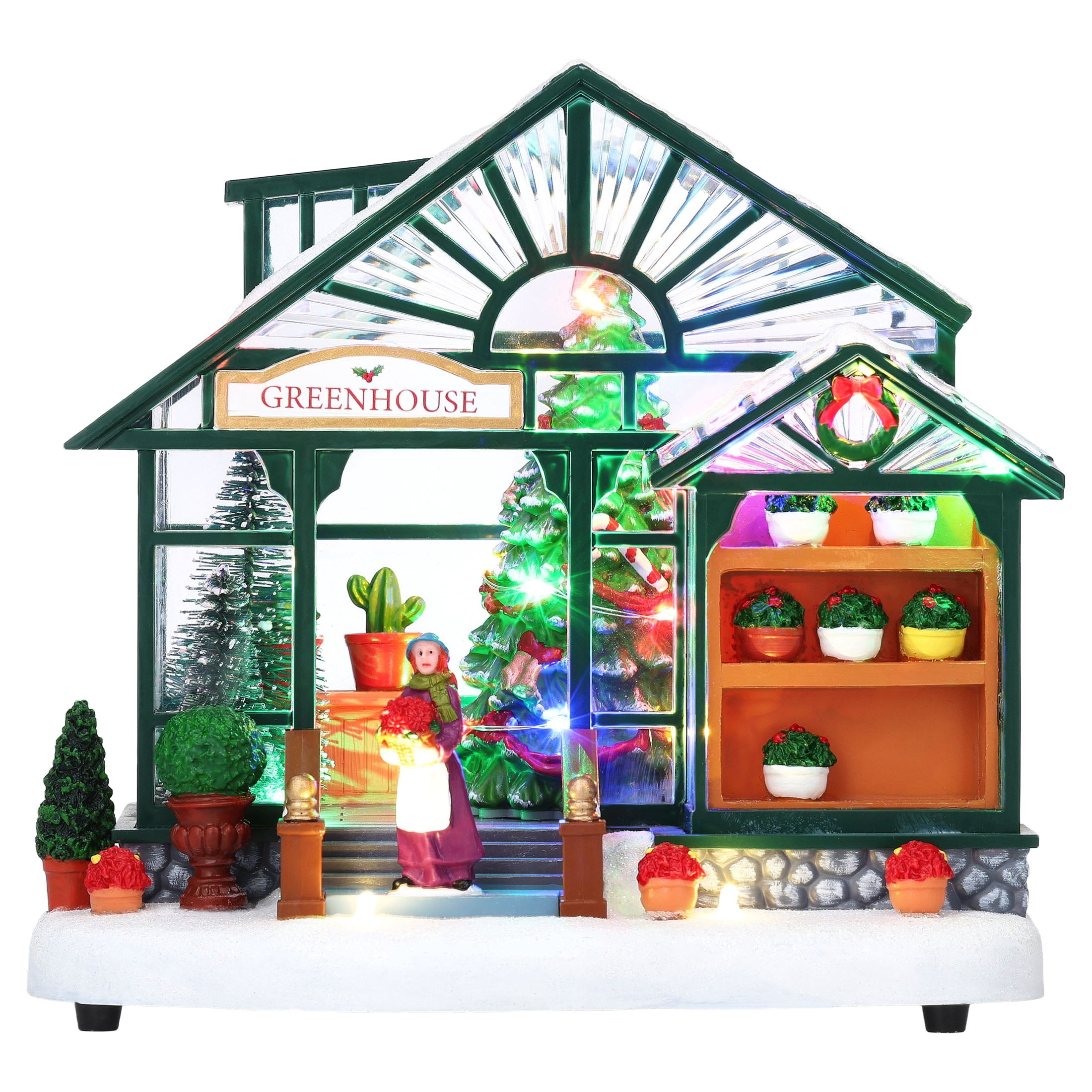 Light-Up and Musical Greenhouse Christmas Village Building, Multicolor, 7.5", by Holiday Time