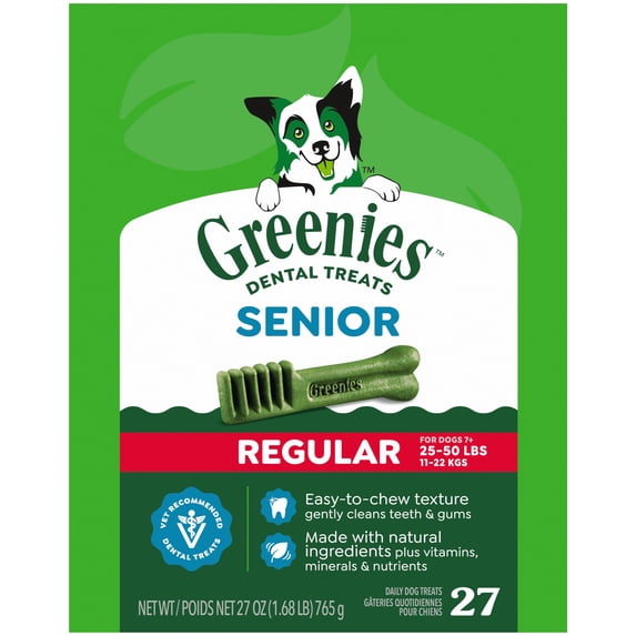 Greenies Aging Care Adult Natural Dental Dog Treats Regular Size, 27 oz Pack (27 Count)