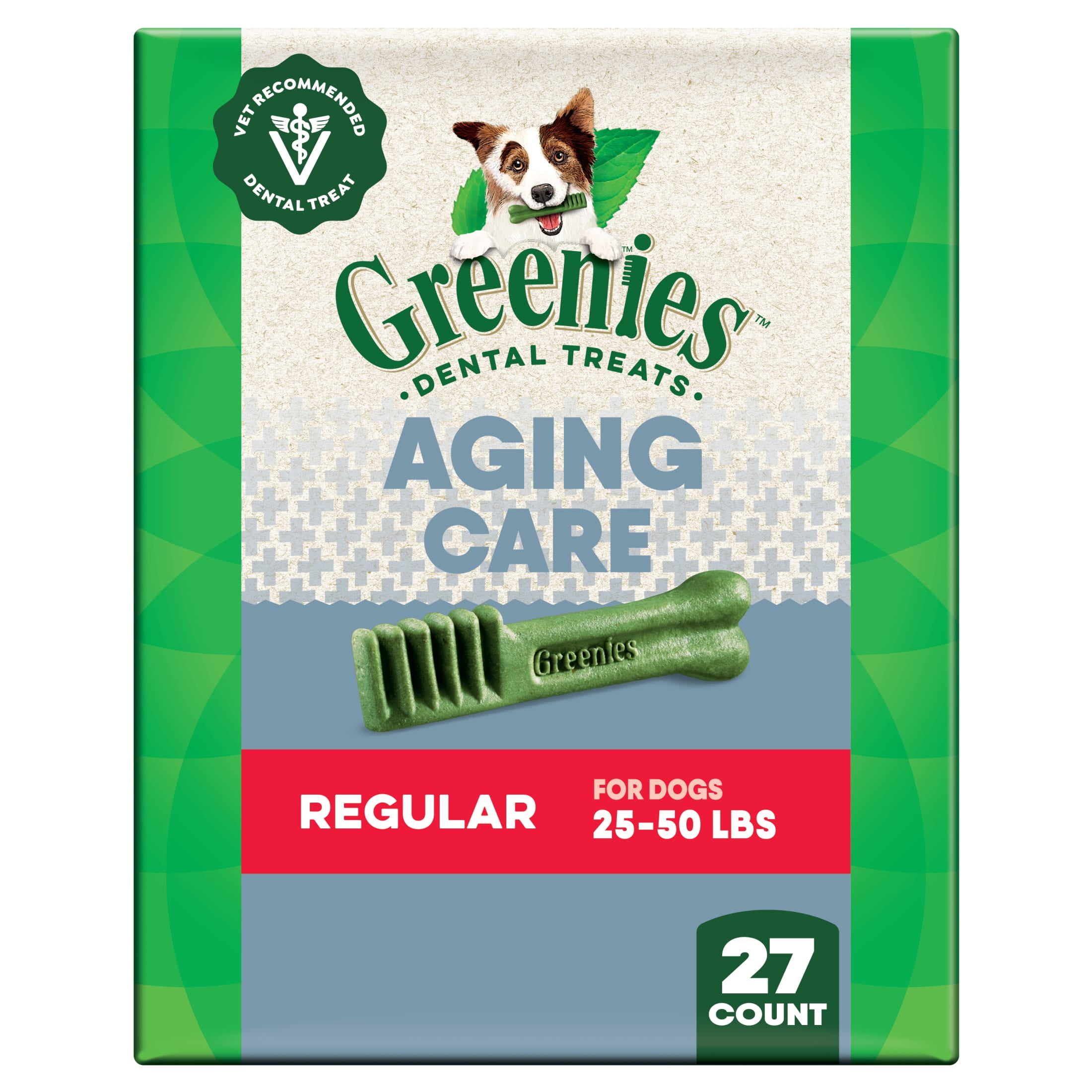 Greenies Aging Care Adult Natural Dental Dog Treats Regular Size, 27 oz Pack (27 Count)