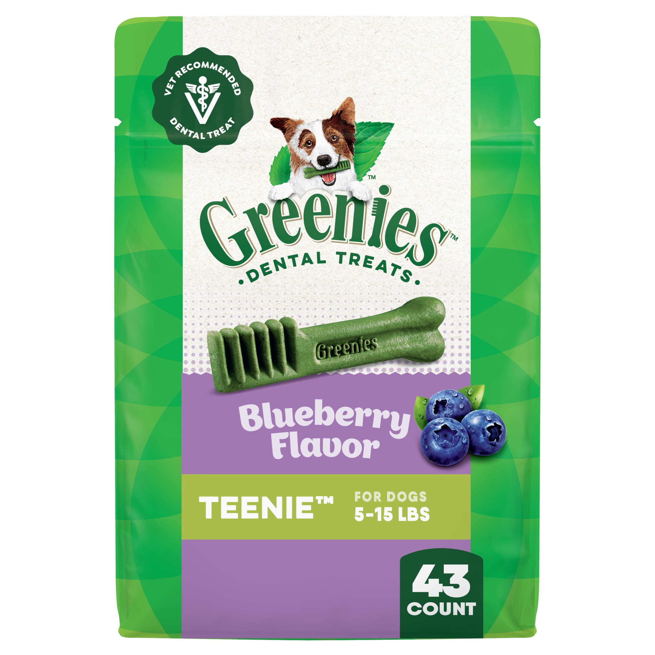 Greenies Blueberry Flavor Adult Natural Dental Dog Treats Teenie Size, 12 oz Pack (43 Count)