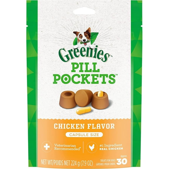 Greenies Pill Pockets for Dogs Capsule Size Natural Soft Dog Treats, Chicken Flavor, 7.9 oz. Pack (30 Treats)RDD11
