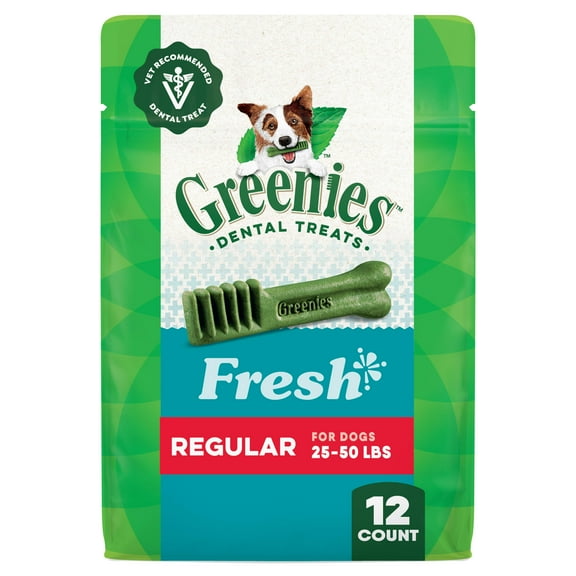 Greenies Fresh Flavor Adult Natural Dental Dog Treats Regular Size, 12 oz Pack (12 Count)