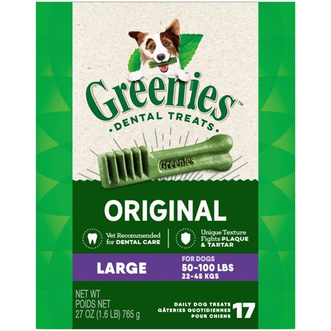 Large Natural Dog Dental Care Chews  Health Dog Treats, 27 oz. Pack (17 Treats)