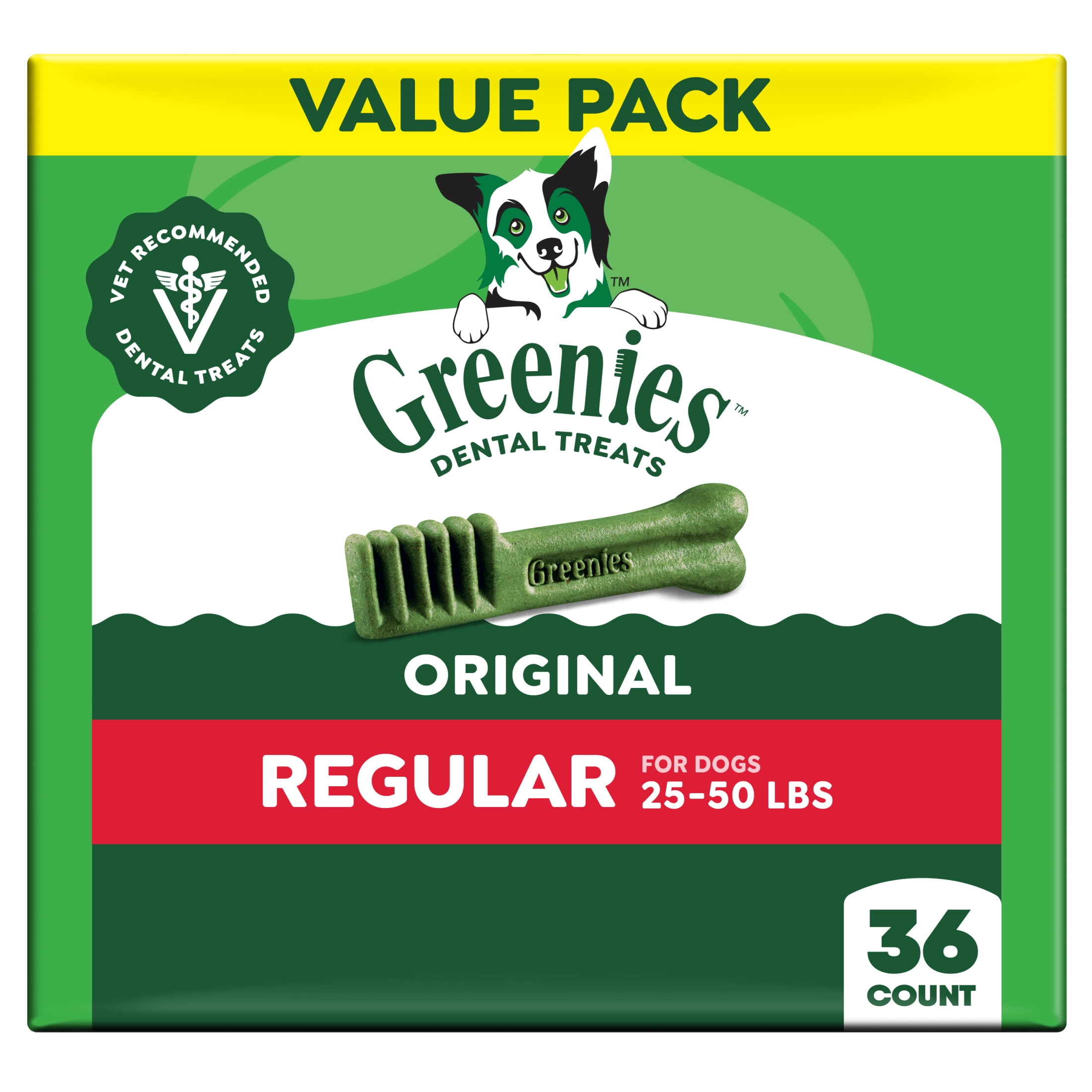 Greenies Veterinarian-Recommended Natural Dental Dog Treats Regular Size, Original, 36 oz. Pack