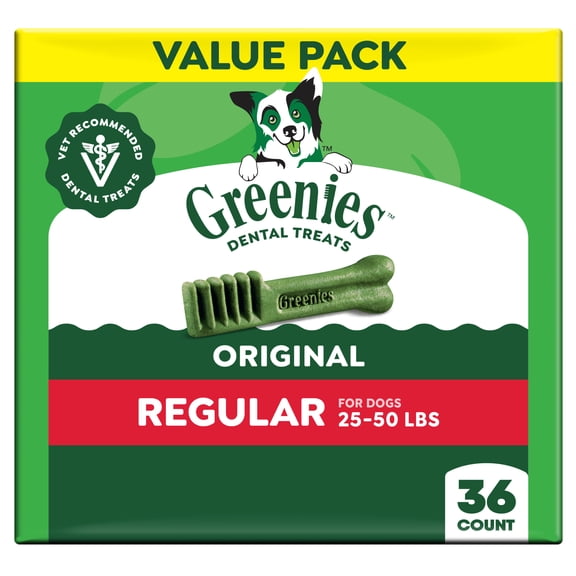 Greenies Original Flavor Natural Dental Dog Treats, Regular Size, 36 oz Pack, 36 Count