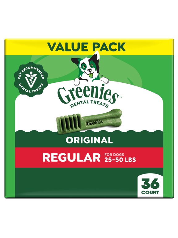 Original Flavor Natural Dental Dog Treats, Regular Size, 36 oz Pack, 36 Count