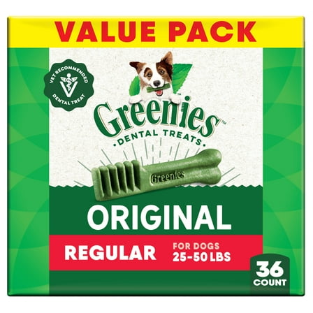 Greenies Original Flavor Adult Natural Dental Dog Treats Regular Size, 36 oz Pack (36 Count)