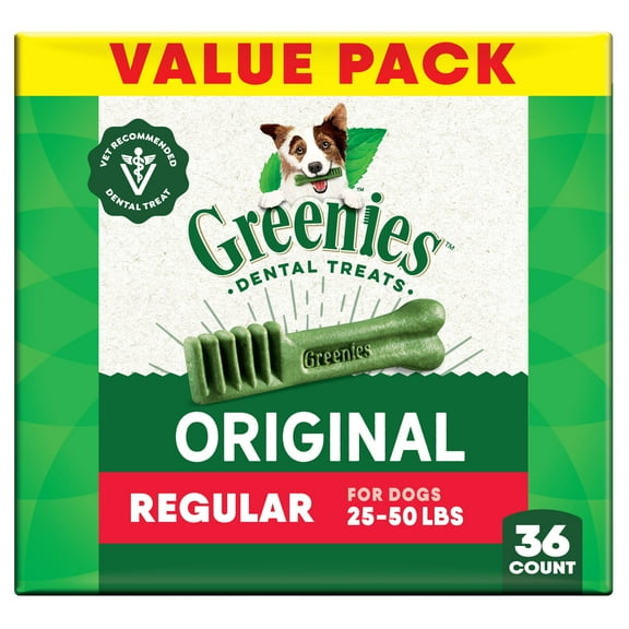 Greenies Original Flavor Adult Natural Dental Dog Treats Regular Size, 36 oz Pack (36 Count)