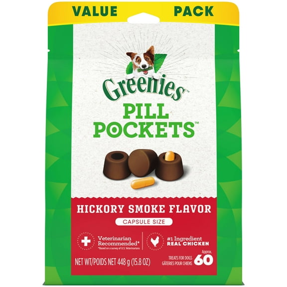 Greenies Pill Pockets For Dogs Hickory Smoke Large, Capsule Size Soft Dog Treats, 15.8 Oz (60 Pk)