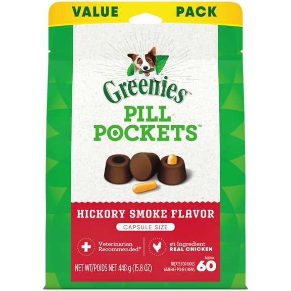 GREENIES PILL POCKETS for Dogs Natural Soft Dog Treats, Hickory Smoke Flavor, 60 ct Capsule Size