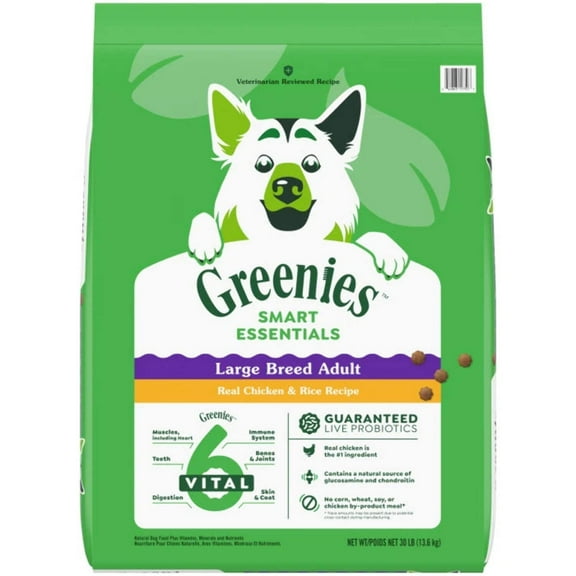 GREENIES Smart Essentials Adult Large Breed Protein Dry Dog Food Real Chicken  Rice, 30 lb. Bag