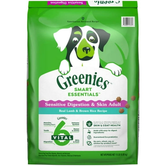 GREENIES Smart Essentials Sensitive Digestion Skin Dry Dog Food Real Lamb Brown Rice, 15 lb. Bag