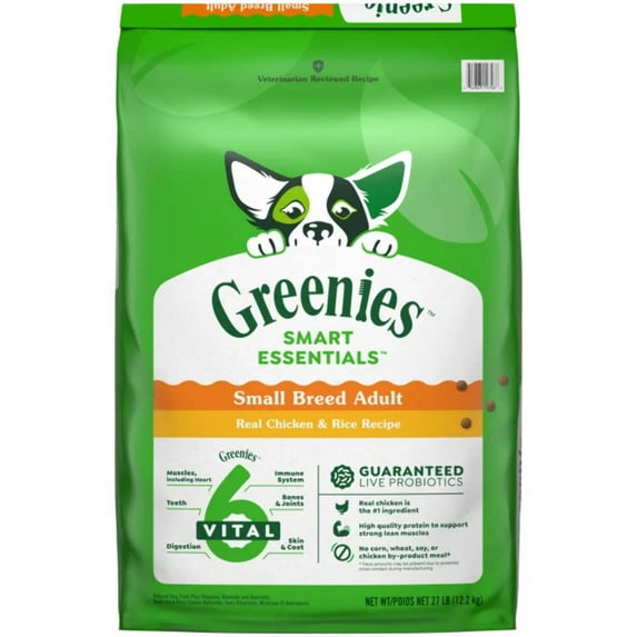 GREENIES Smart Essentials Small Breed Adult Protein Dry Dog Food Real Chicken Rice, 27 lb. Bag