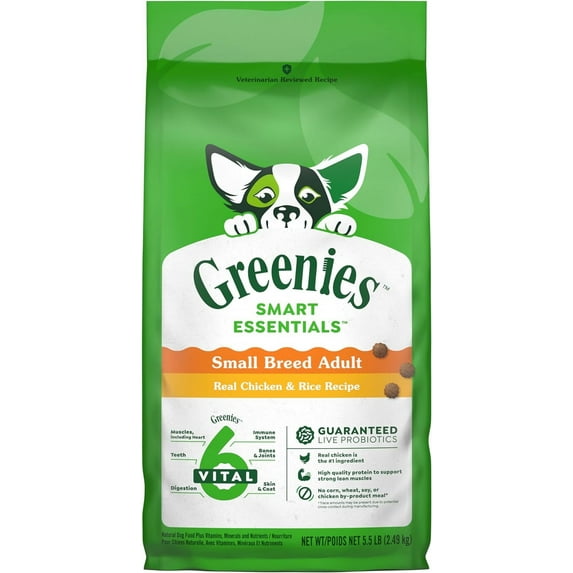 Greenies Smart Essentials Small Breed Adult High Protein Dry Dog Food Real Chicken & Rice Recipe, 5.5 lb. Bag