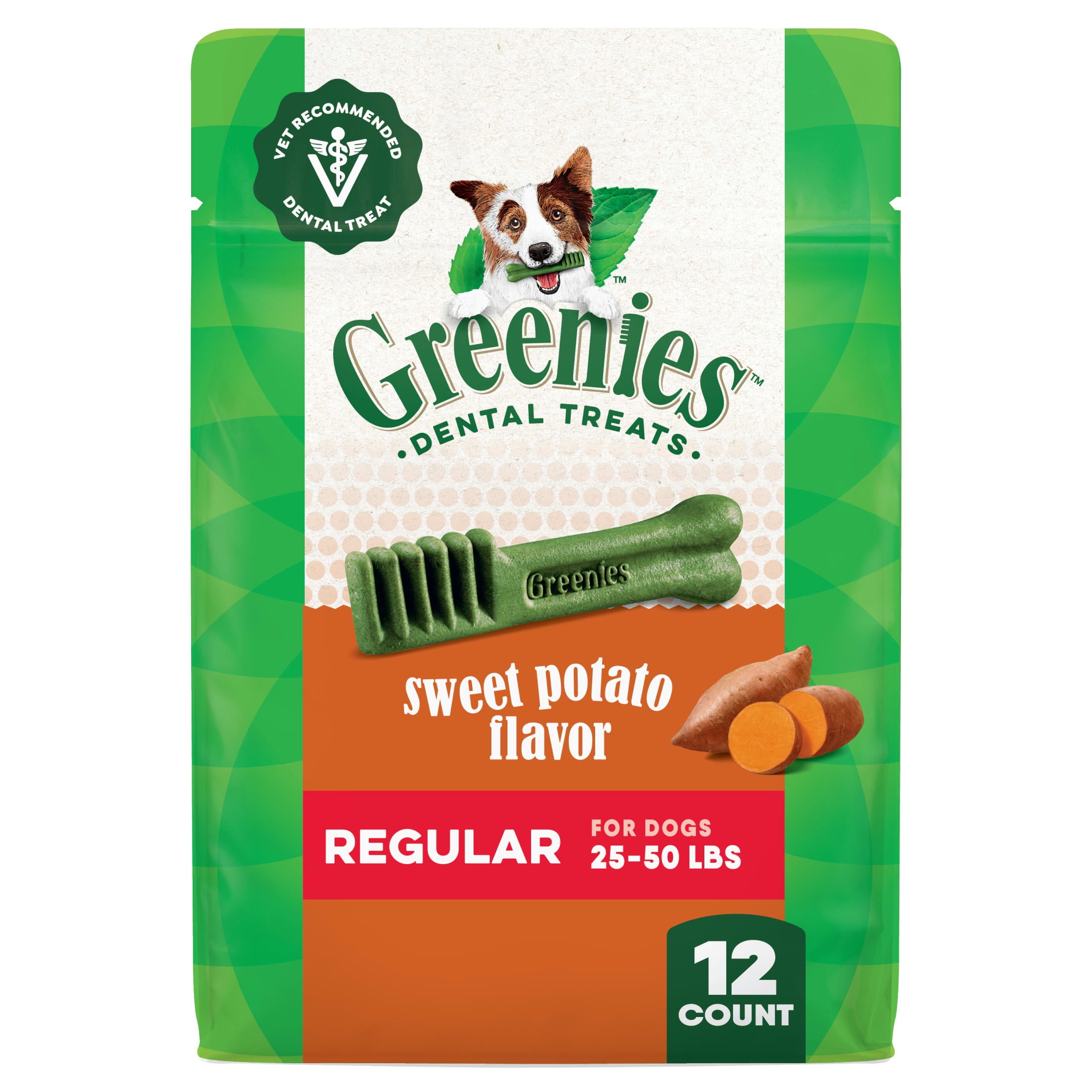 Greenies Sweet Potato Flavor Adult Natural Dental Dog Treats Regular Size, 12 oz Pack (12 Count)