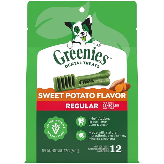 Greenies Regular Natural Dog Dental Treats, Sweet Potato Flavor, 12 Oz Pack (12 Treats)