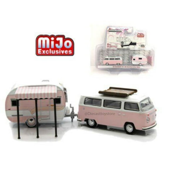 GREENLIGHT 1:64 HITCH & TOW CLUB V-DUB EDITION - MIJO EXCLUSIVES - 1974 VOLKSWAGEN TYPE 2 & 1958 CATOLAC DEVILLE TRAILER DIECAST 51114-A