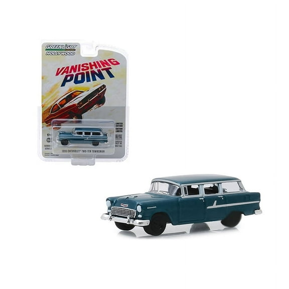 GREENLIGHT 1:64 HOLLYWOOD SERIES 24 - VANISHING POINT (1971) - 1955 CHEVROLET TWO-TEN TOWNSMAN "JUST MARRIED" (BLUE) 44840-A