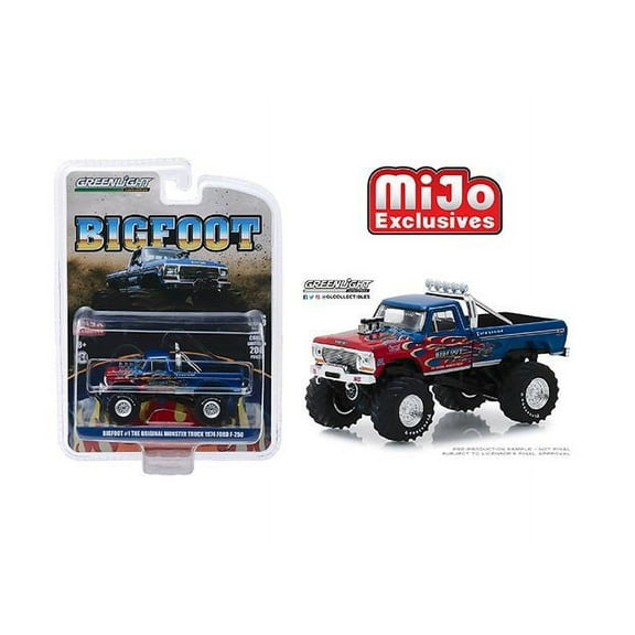 GREENLIGHT 1:64 MIJO EXCLUSIVES ORIGINAL BIGFOOT #1 - MONSTER TRUCK W/ FLAMES -1974 FORD F-250 (BLUE) 51282